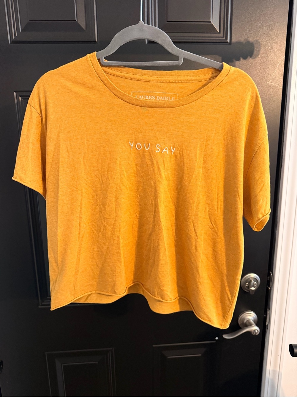 Yellow Mustard "You Say" Crop Tee